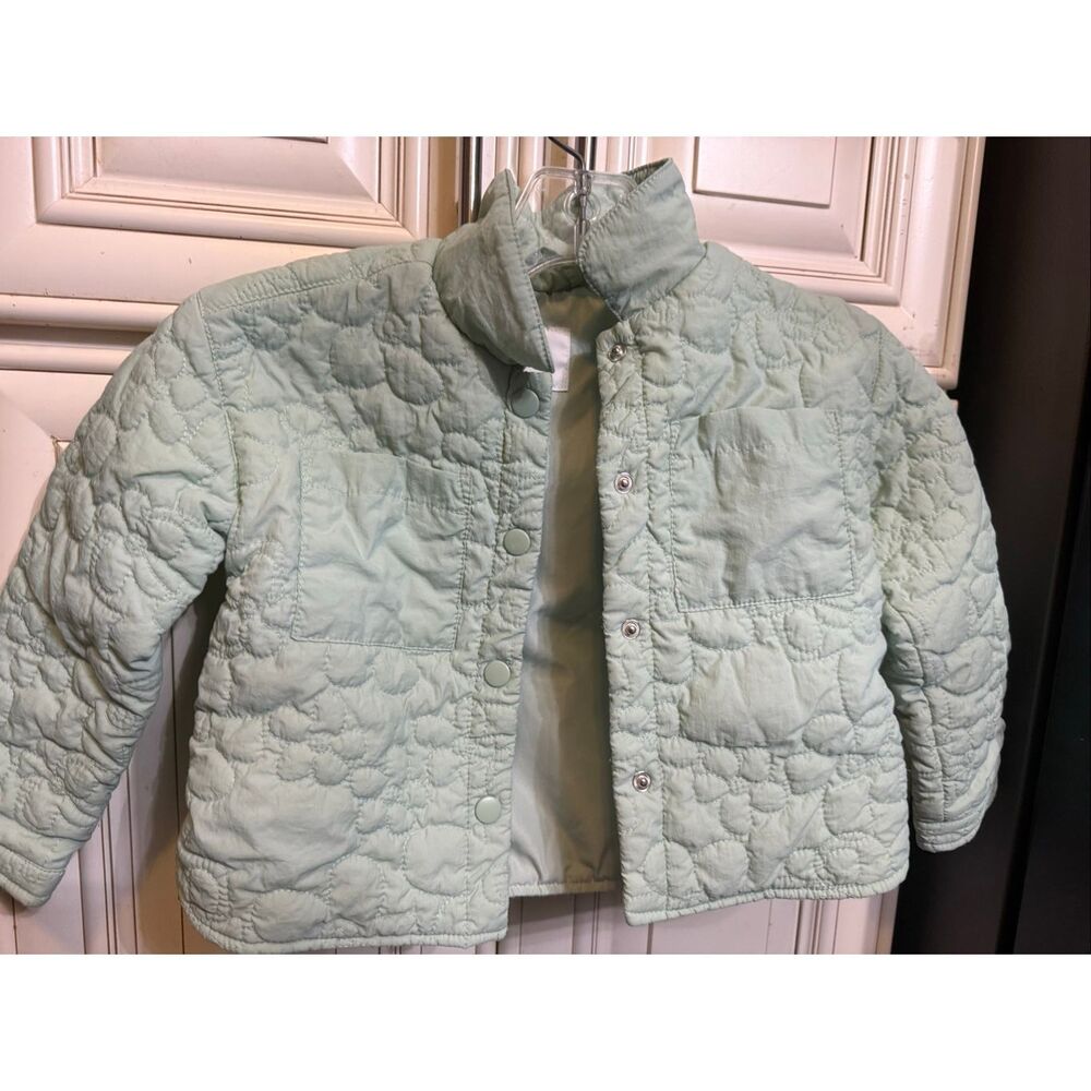 Dip Girls' Quilted Floral Snap Button Long Sleeve Lined Jacket Green Size 3T